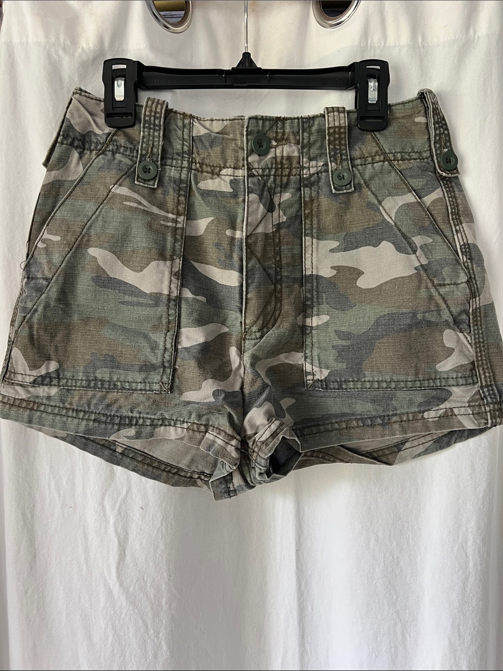 Free People Camo Cargo Shorts in Olive & Tan